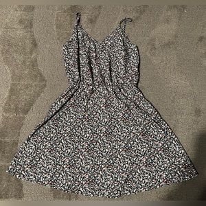 Black Floral Spaghetti Strap Sundress Skater Circle Flowers Red & White Summer